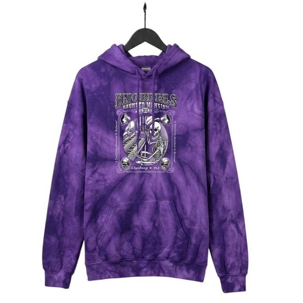 KNOEBELS Haunted Mansion Tie Dye Hoodie XL Purple Skeleton Halloween Elysburg